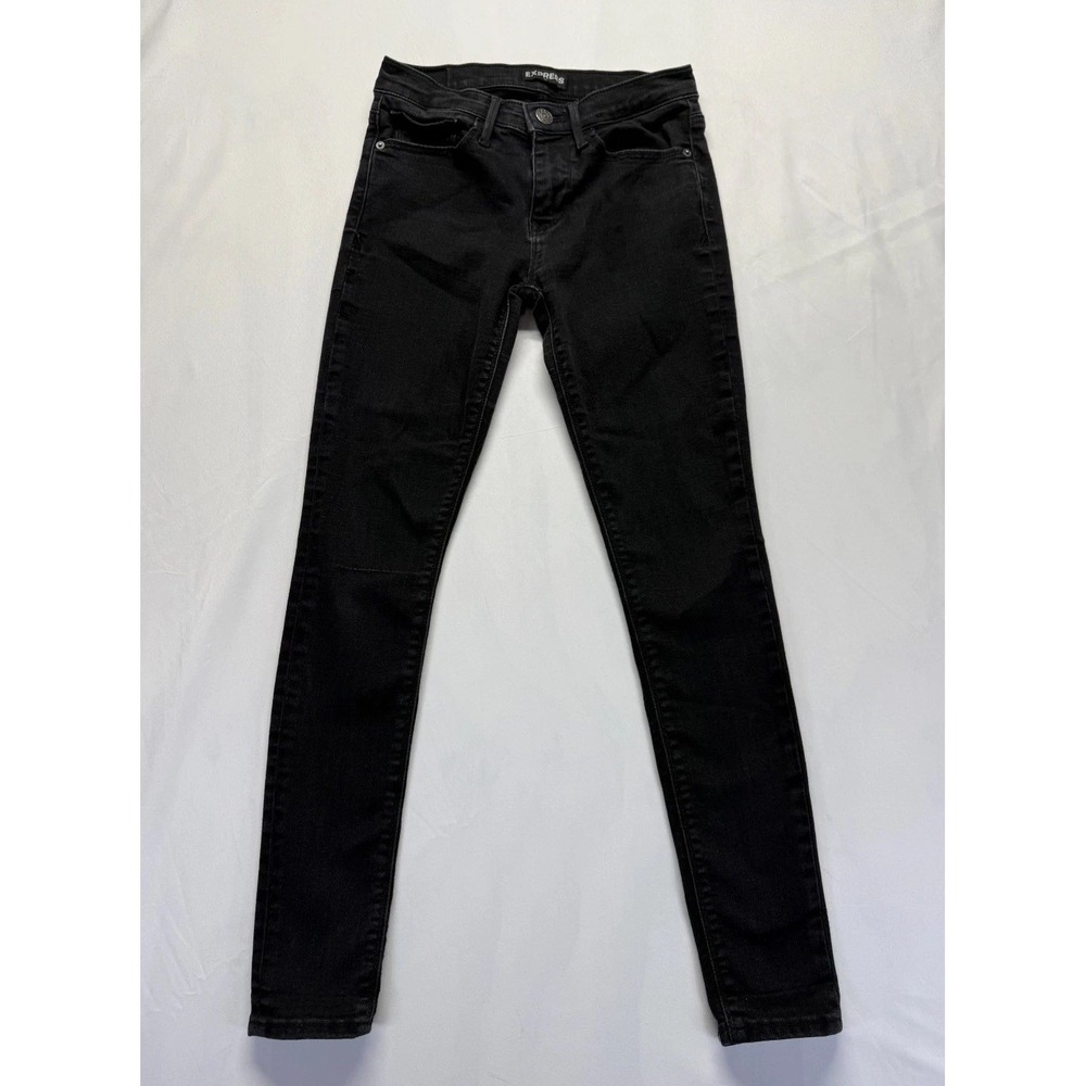 Express Mid Rise Legging Jeans Womens 4R Black Dark Wash Denim Cotton Skinny Leg